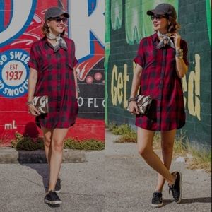 Madewell Burgundy‎ Buffalo Plaid Courier Shirtdress Size XXS